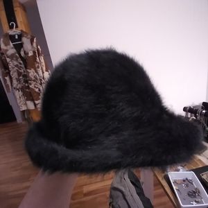 Womens black angora fedora